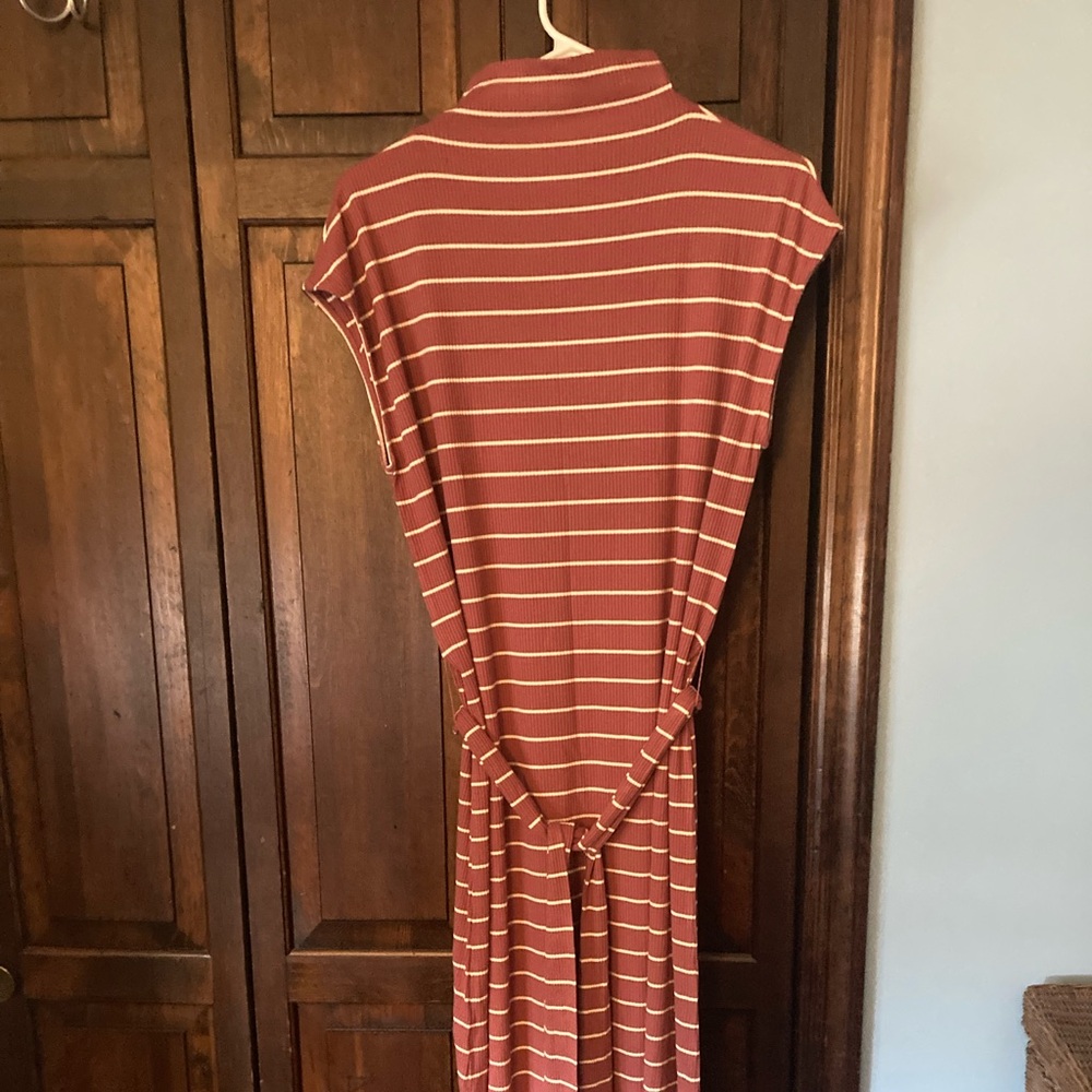 Loft Striped Knit Coral Dress with Belt
